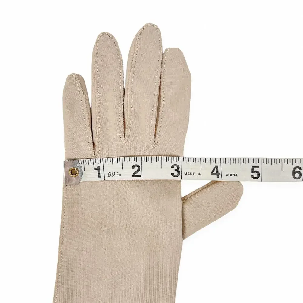 Vintage Van Raalte Gloves Lot 2 Pair Mid Arm Beige Black Nylon Washable Soft 6.5